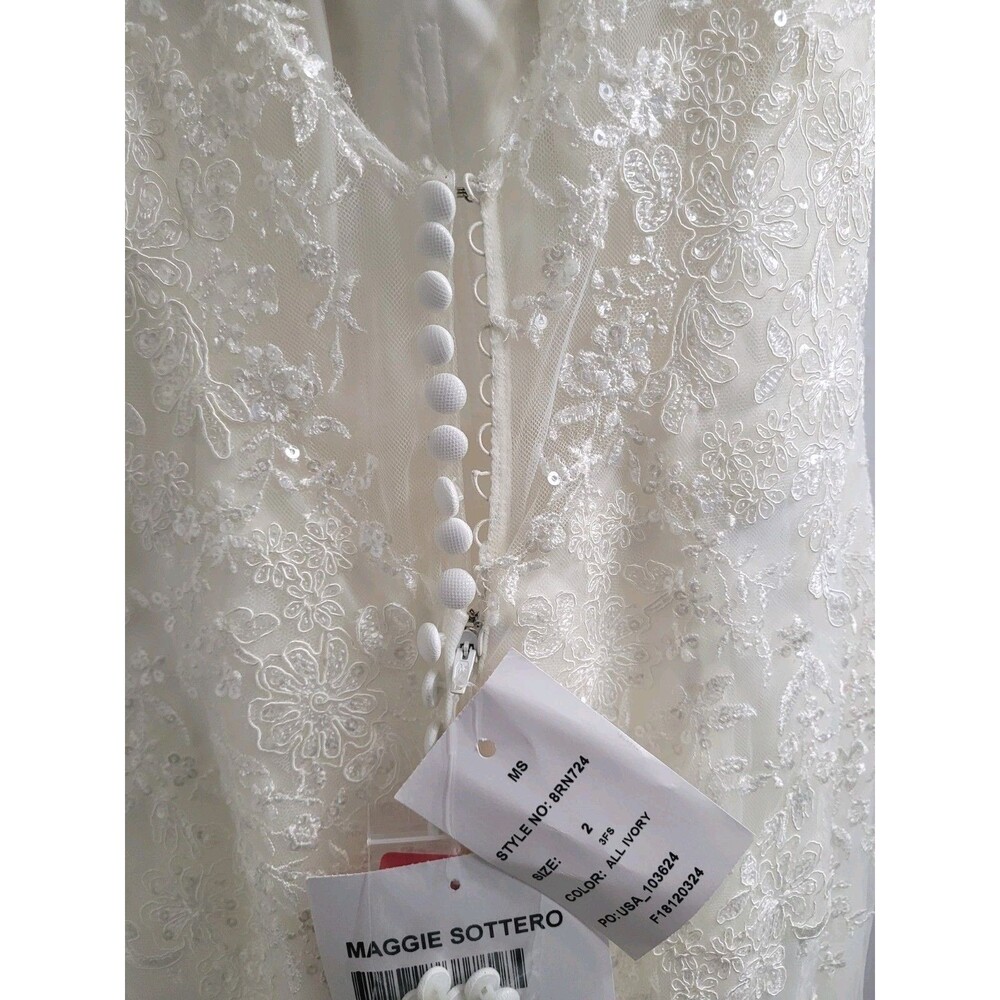 Maggie Sottero Rebecca Ingram Elora Wedding Dress Ivory Sz 2 Lace Fit Flare Gown - Picture 11 of 16